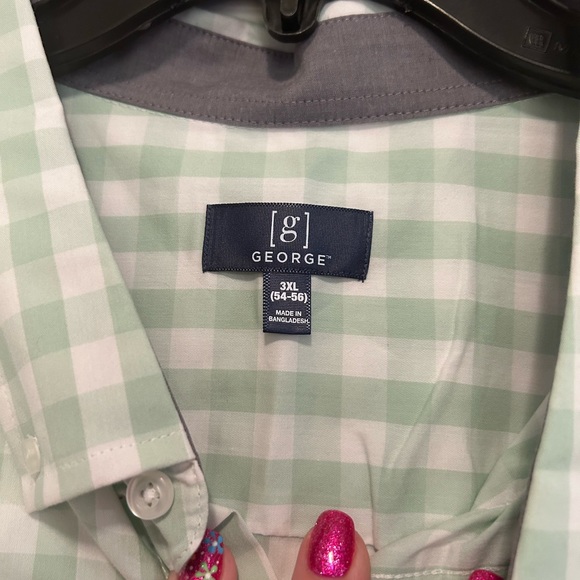 BNWT Men’s Size 3XL Long Sleeve Button Down Green Gingham Shirt - Picture 4 of 5